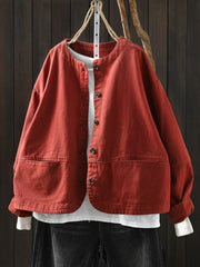 Women Winter Artsy Pure Color O-Neck 100%Cotton Shirt