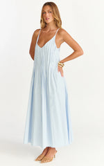 Robe longue Estelle - Robe plissée col V bleue