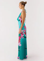 Robe longue à col bénitier Yoon perlée - Récif de pétales