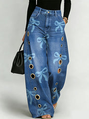 Cute Bow Decoration Pattern Women's Cotton Denim Pants