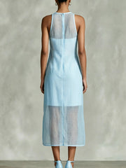 Stylish Paneled Organza, Linen, And Cotton Sleeveless Dress