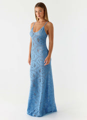 Robe longue au crochet Zelella - Bleu vif
