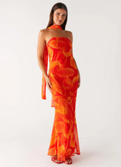Robe longue Under The Pagoda - Imprimé floral orange