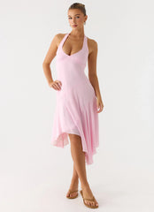Robe midi asymétrique Faelie à col nu - Rose