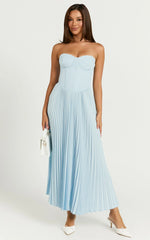 Robe midi Loretta - Robe plissée bustier à lacets au dos, bleu clair