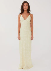 Robe longue Sorrento Sun – Imprimé floral jaune