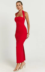 Robe midi Salome - Robe fourreau à col halter de couleur rouge