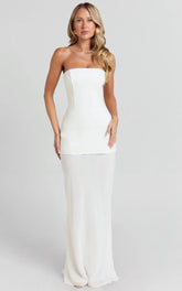 Robe longue Keyla - Robe bustier avec jupe contrastante de couleur ivoire