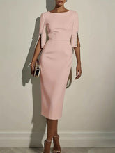 Women's Solid-color Round-neck 3/4-sleeve Casual Slim-fit Dress
