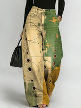 Women's Retro Geometric Art Print Casual Stylish Hollow Denim Pants