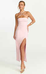 Robe Midi Mae - Robe Ajustée avec Anneau en Résine Rose