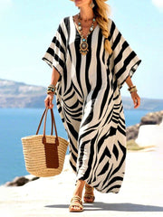 Women's Loose-fit Striped Cotton-linen Casual Vacation Dress