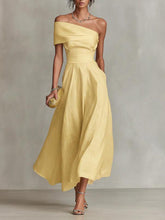 Women's Cotton-linen Solid-color Off-shoulder Backless Dress