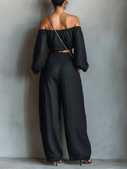 Cotton Casual Plain Wide Leg Pants