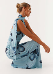 Robe longue Songbird - Bleu noir fleuri