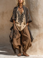 Boho Casual Loose Linen Cotton Three-piece Set