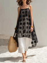 Polka-dot Double-layer Gauze Spaghetti-strap Asymmetrical Maxi Dress