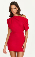 Mini-robe Nalfie - Robe drapée en jersey avec épaules contrastantes, couleur rouge