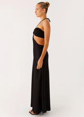 Robe longue à découpes décolleté cœur - Noir