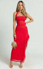 Robe midi Almarie – Robe en maille à col montant rouge