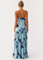 Robe longue bustier Eden - Fleuri bleu nuit