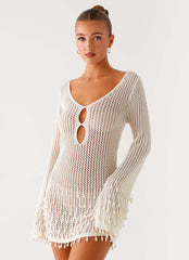 Mini-robe en crochet perlée Majestueuse - Ivoire