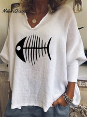 Women's Fishbone Print Cotton Shirt