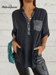 Women's Casual Sequin Patchwork Shirt
