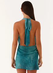 Robe courte Eleanora Plunge avec écharpe – Tie-dye vert