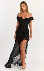 Robe longue Theadore - Robe asymétrique à une épaule en noir