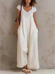 Women's Solid-color Cotton-linen Jumpsuit