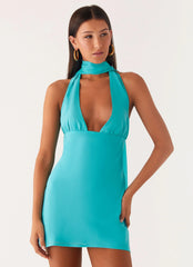 Mini-robe Melisande à col écharpe - Bleu sarcelle