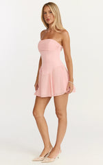 Robe Courte Penny - Robe Godet à Corset Bustier Orné de Fleurs Rose Doux