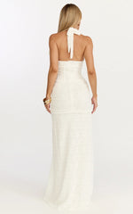 Robe longue en dentelle - Robe bustier style corset en dentelle avec licou blanche