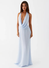 Robe longue en mousseline Elysia - Bleu bébé