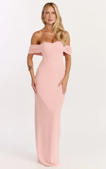Robe longue Karina – Robe bustier corset à épaules dénudées avec lacets au dos, couleur rose