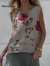 Women's Flowers Print CasualCotton And Linen Tank Top