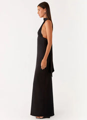 Robe longue dos nu en satin Alicia - Noir