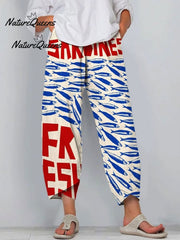 Women's Vintage Fish Sardines Art Print Cotton And Linen Casual Pants
