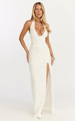 Robe longue en dentelle - Robe bustier style corset en dentelle avec licou blanche