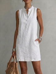 Women's Sleeveless Stand-collar Cotton Dress