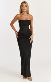 Robe longue Phoebe - Robe bustier structuré à jupe drapée noire