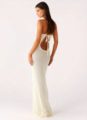 Robe longue en crochet Siren Song - Ivoire