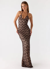 Robe longue Zecca en dentelle - Chocolat