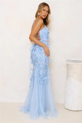 Robe longue en maille Petals In The Night bleu