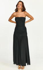 Robe longue Marguerite - Robe bustier en maille froncée avec fente haute en coloris noir