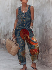Women's Vintage Art Print Casual Jumpsuit