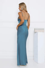 Robe longue en satin formelle Rêve sarcelle