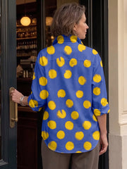 Artistic Brushstroke Polka Dot Print Shirt With Metal Buttons
