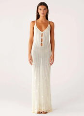 Robe longue en crochet Siren Song - Ivoire